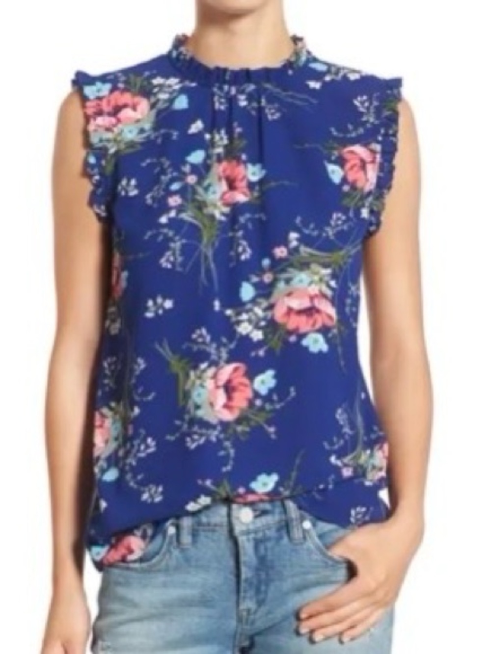 WAYF Sleeveless Floral Ruffle Top
